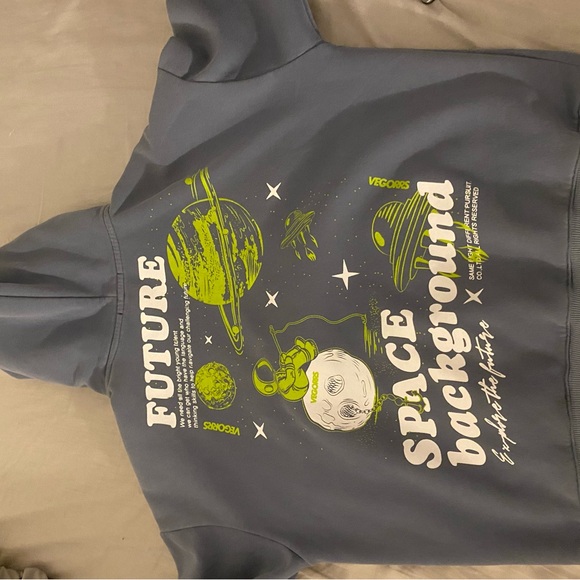 Unisex Blue Loose Graphic Hoodie - Picture 2 of 3